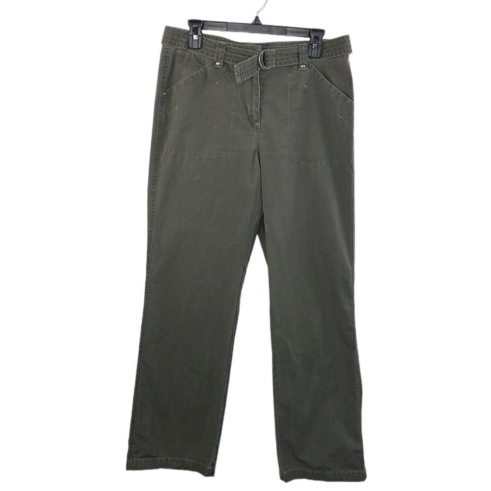 LL Bean Women’s Green Pants with Belt straight leg size 12